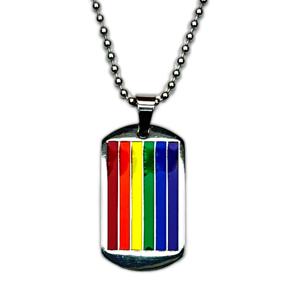 PRIDE Halskette I Dog-Tag I Regenbogen-Streifen I silber